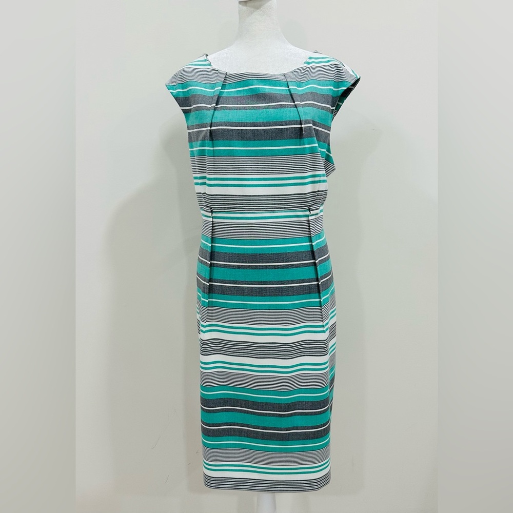 Calvin Klein Dress Womens 16 Green Midi Striped Sheath Lined Sleeveless A Line